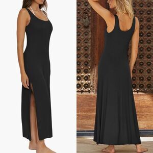 Becca NWT Semi Sheer Ribbed Cover Up Maxi Dress Black Medium